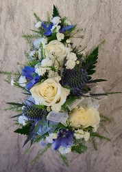 White Spray Roses, Blue Delphinium & Blue Thistle from Antonina's Floral Design, your florist in Hardy,VA