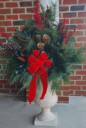 Christmas Patio Arrangement in a Fancy Pot from Antonina's Floral Design, your florist in Hardy,VA