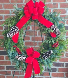 Christmas Wreath 24" Red Ribbon from Antonina's Floral Design, your florist in Hardy,VA