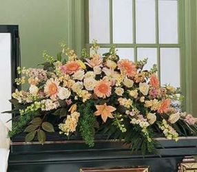 Peach Casket Spray from Antonina's Floral Design, your florist in Hardy,VA