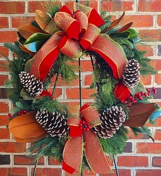 Wreath Red & Gold from Antonina's Floral Design, your florist in Hardy,VA